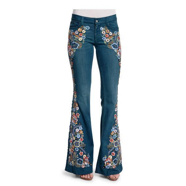70s Floral Embroidered Bell Bottom Jeans – Pure Fit Story