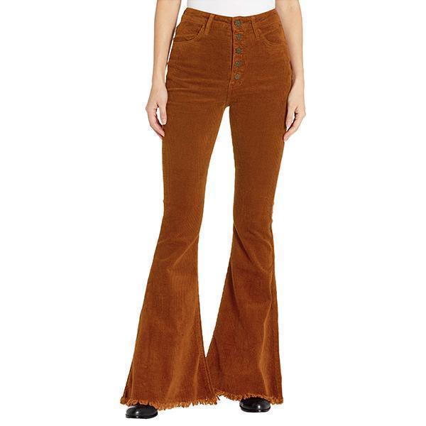 Women Corduroy Frayed Hem Bell Bottoms Casual Pants – Pure Fit Story