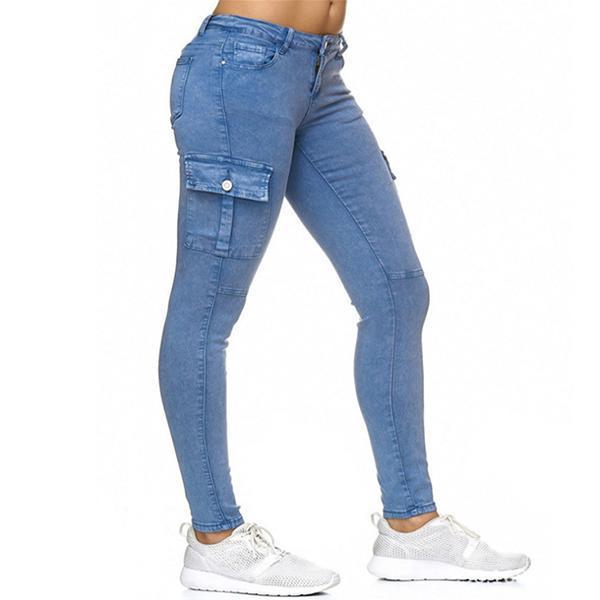 Trendy Hip Hugger Slim Fit Cargo Jeans – Pure Fit Story
