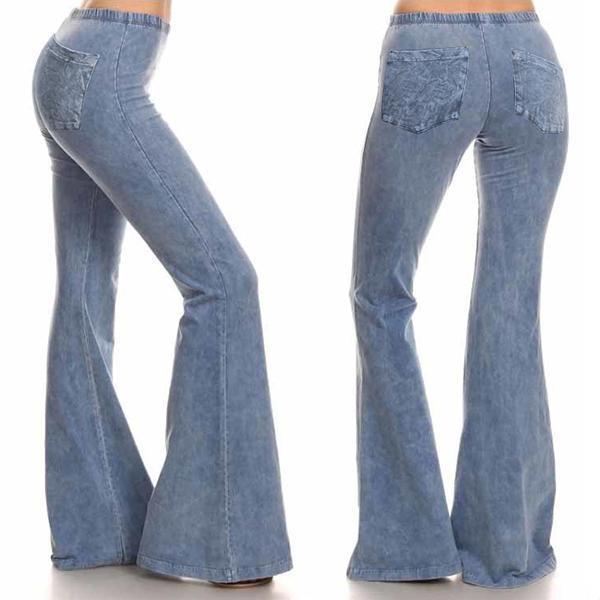 70s Groovy Elastic Waist Bell Bottom Stretch Jeans – Pure Fit Story