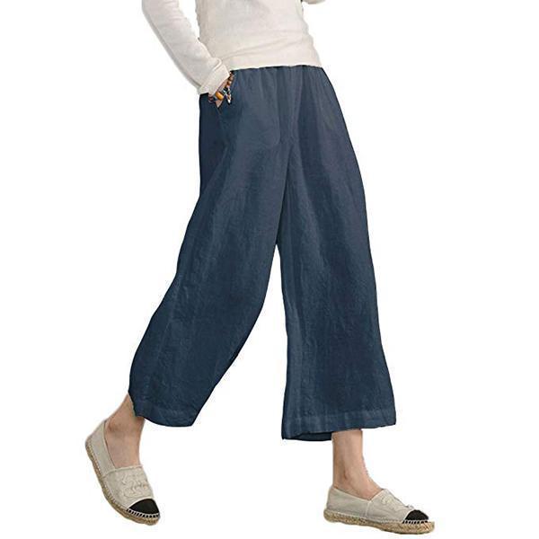 Loose Elastic Waist Cotton trousers Cropped Wide Leg Pants – Pure Fit Story