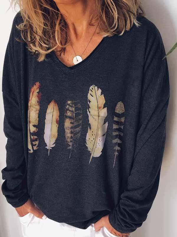 Feather Printed Long Sleeve T-Shirt – Pure Fit Story