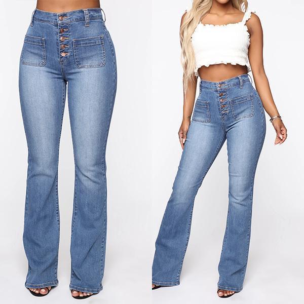 Washed High Waist Button Boot-cut Jeans – Pure Fit Story