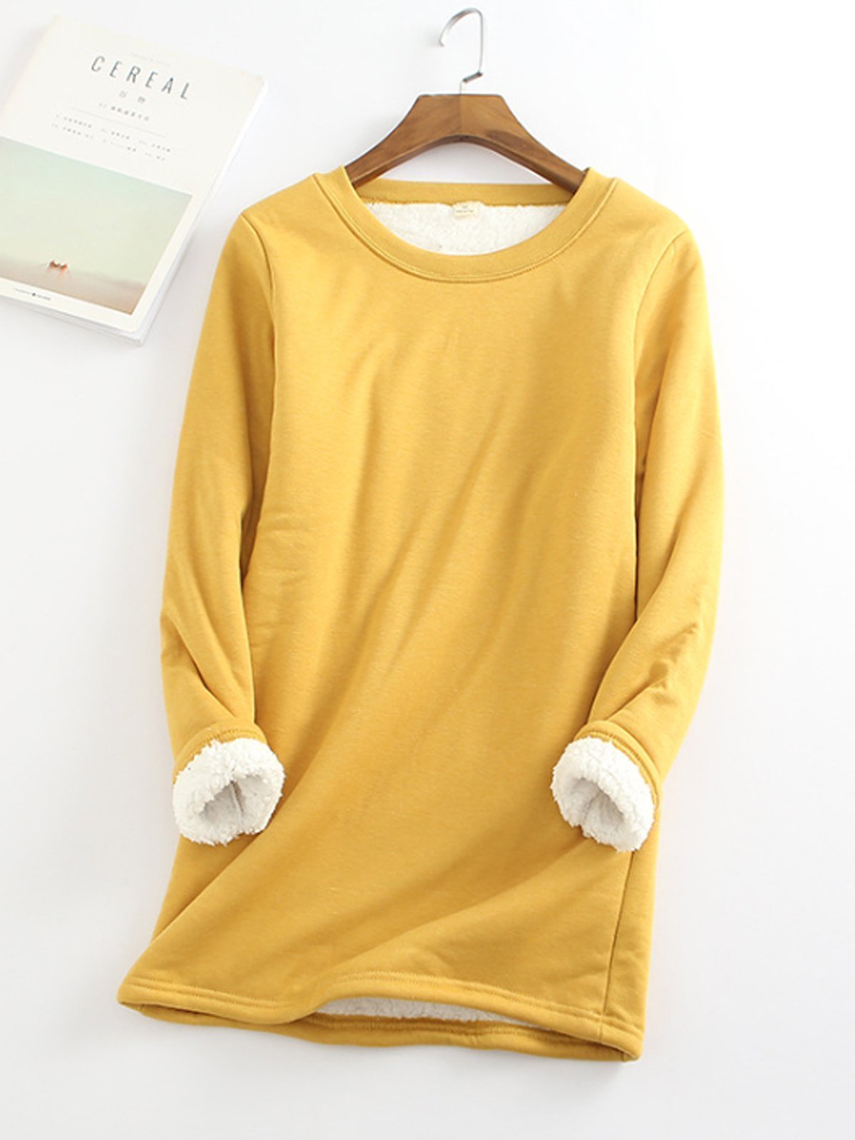 Casual Fleece-blend Round Neck Solid Long Sweatshirt – Pure Fit Story