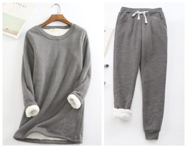 warm Set Casual Solid Long Sweatshirt and Thick Warm Sweatpants – Pure ...